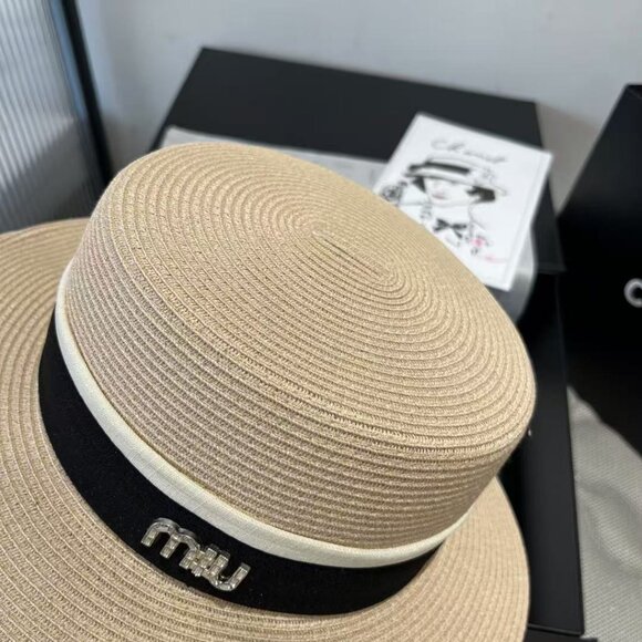 Miu Miu Straw Hat with Black Trim - Picture 2 of 5